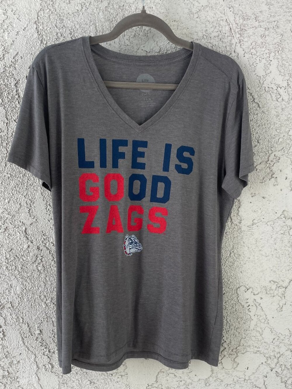 Life is Good Gonzaga Zags V-Neck Gray Cool Tee Women's Size Large